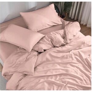 DOZ by Sijo Core Bamboo Sheet Set King Blush Pink Fitted Sheet 2 Pillowcases EUC
